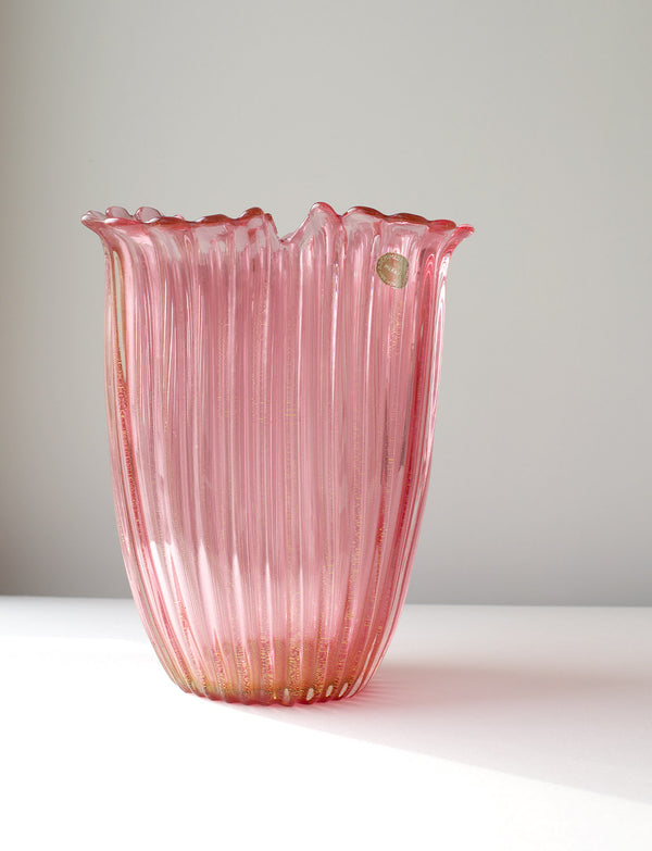 Large Pink 1950s Archimede Seguso Vase