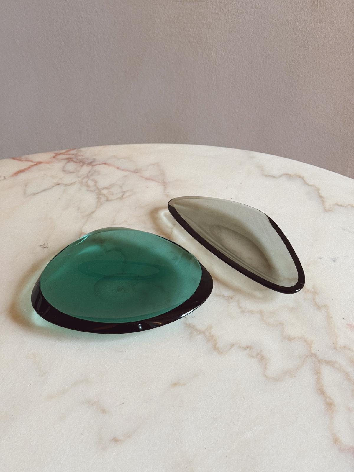 1960s Fontana Arte Marine Blue & Grey Signed Bowls