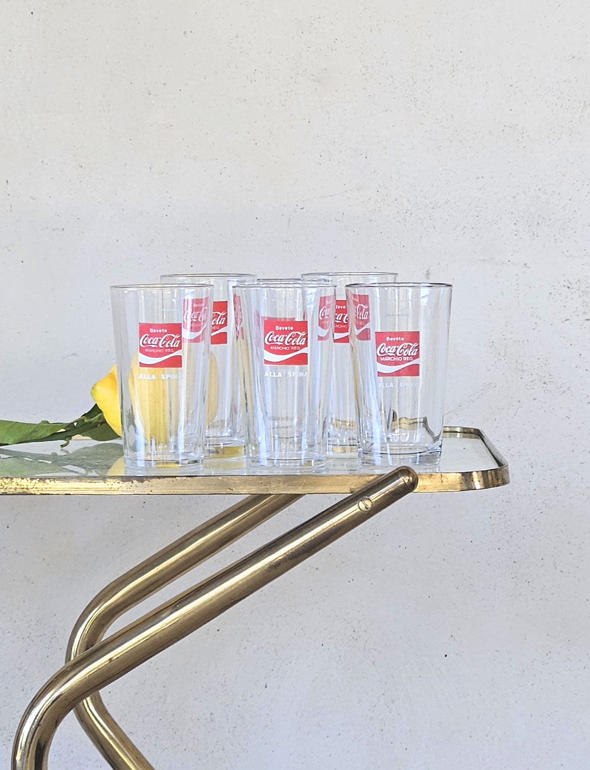 Six 1970s Italian Bevete Coca Cola Glasses