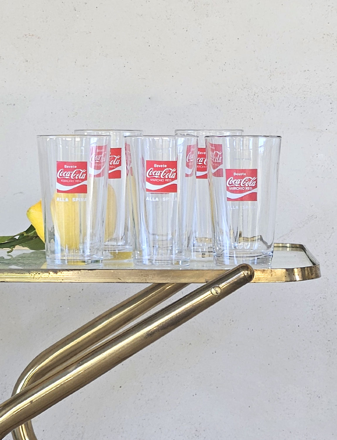 Six 1970s Italian Bevete Coca Cola Glasses