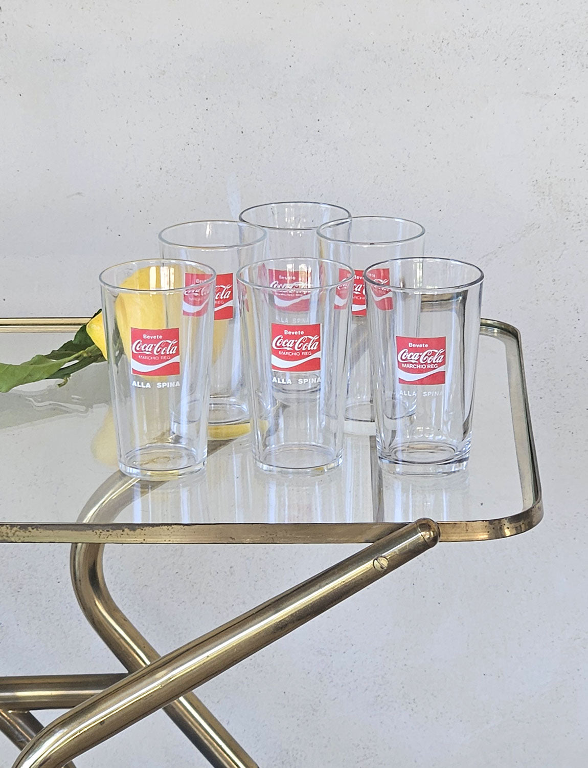 Six 1970s Italian Bevete Coca Cola Glasses