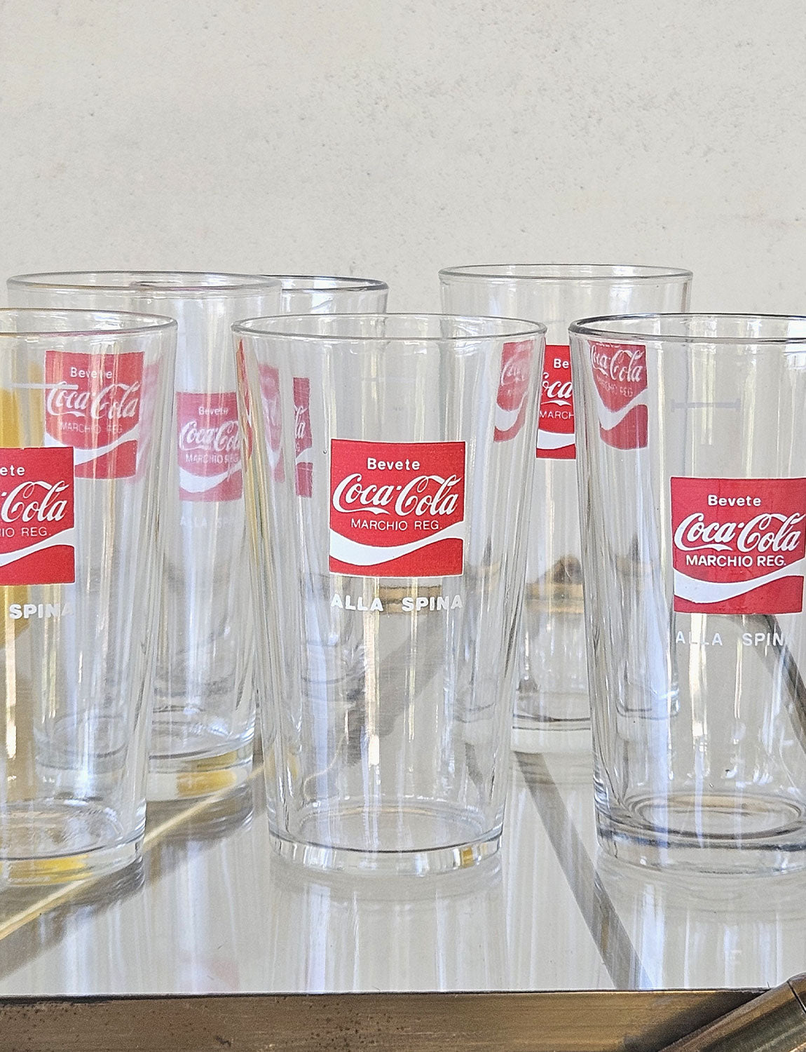 Six 1970s Italian Bevete Coca Cola Glasses