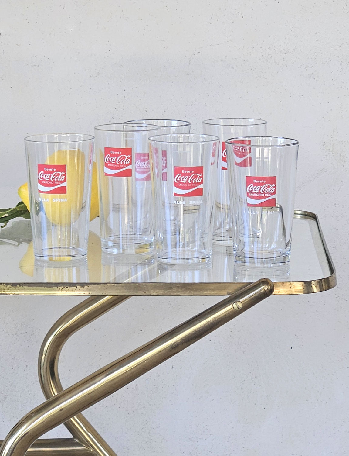 Six 1970s Italian Bevete Coca Cola Glasses