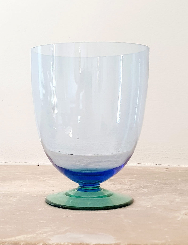 Set of Six 1930s hand-blown Blue and Green Wine glasses