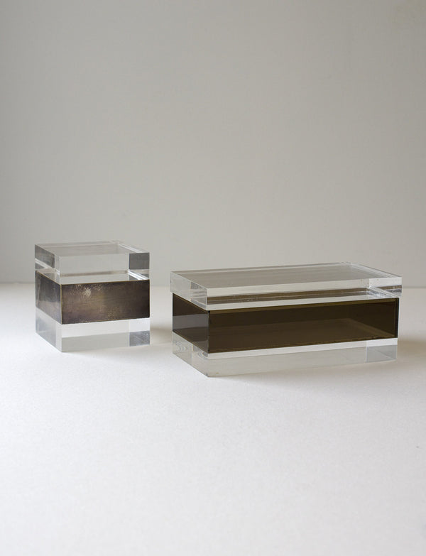 1960s Pair of Plexiglass Boxes with brown and metal bands