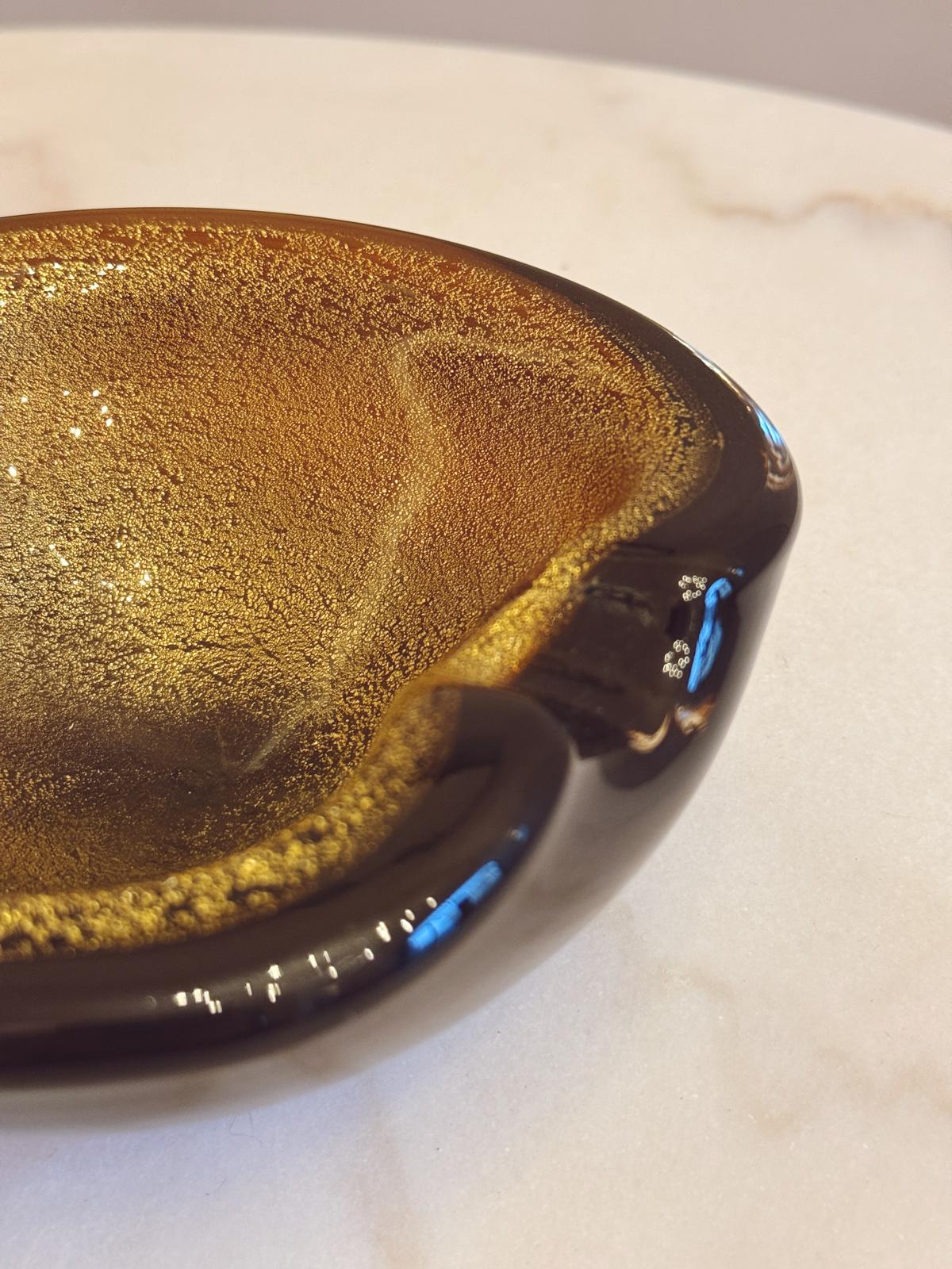 1970s Gold & Brown Murano Glass Bowl