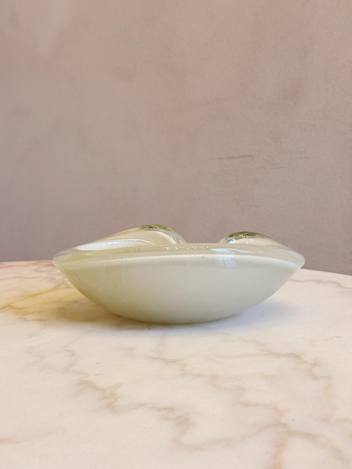 1970s Exceptional Large Cream & Gold Folded Murano Glass Bowl