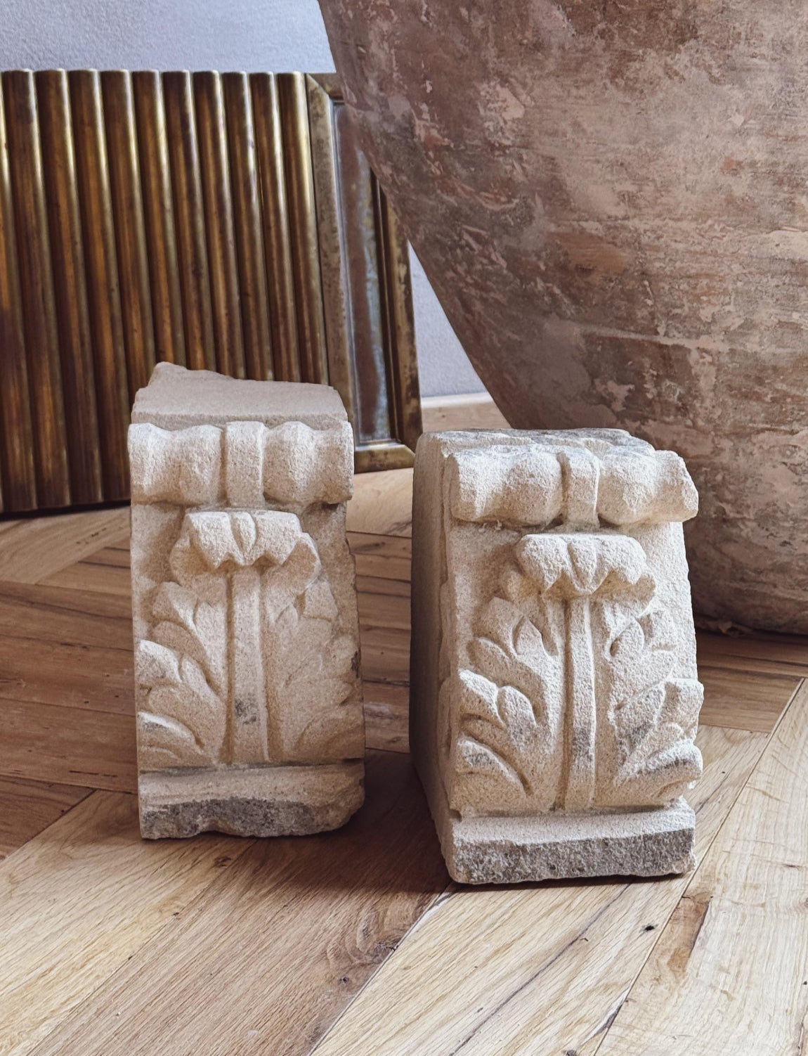 Pair of 18th Century Stone Decorative Plinths from Noto