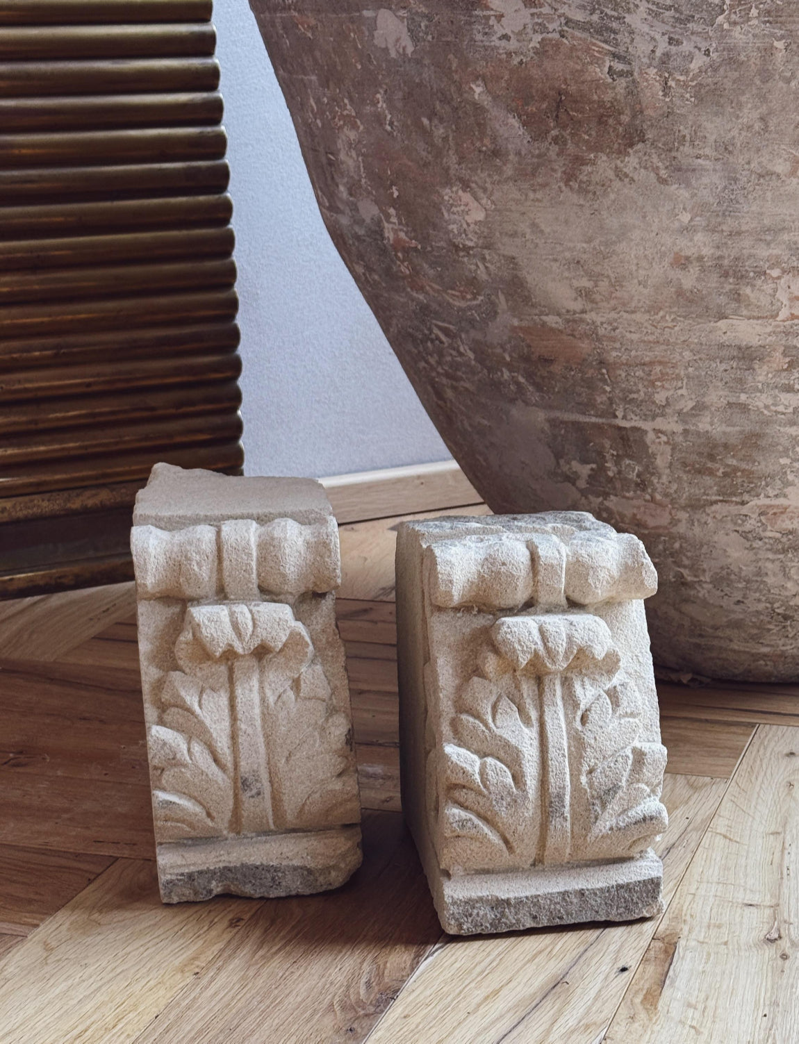 Pair of 18th Century Stone Decorative Plinths from Noto