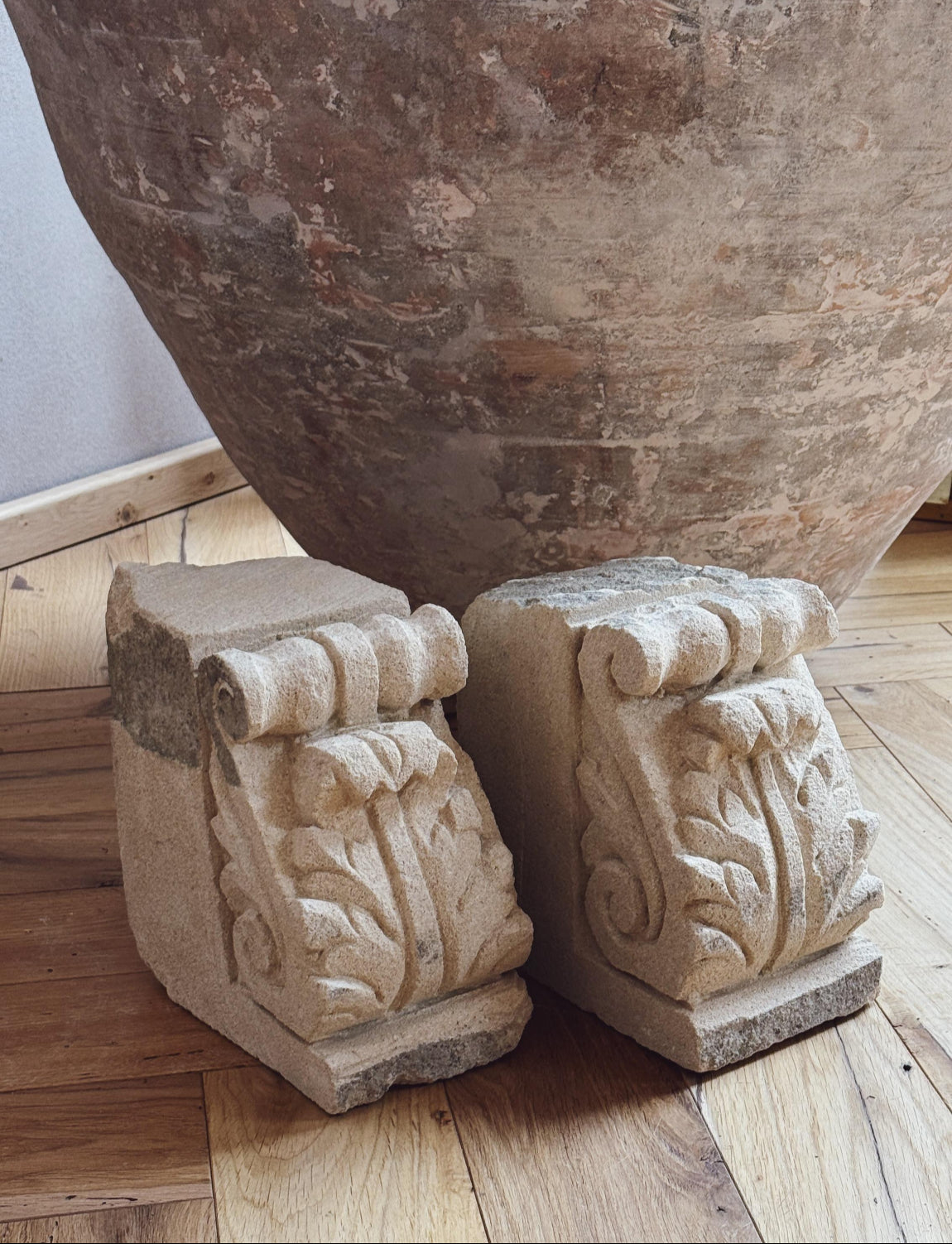 Pair of 18th Century Stone Decorative Plinths from Noto