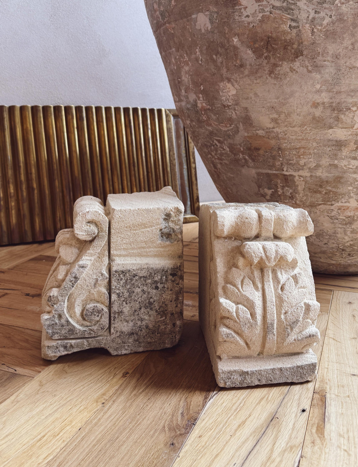 Pair of 18th Century Stone Decorative Plinths from Noto