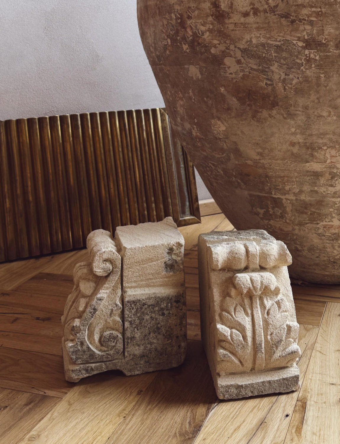 Pair of 18th Century Stone Decorative Plinths from Noto