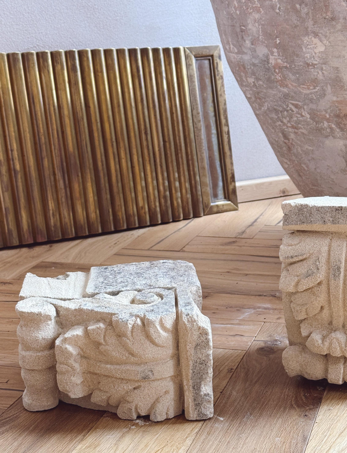 Pair of 18th Century Stone Decorative Plinths from Noto