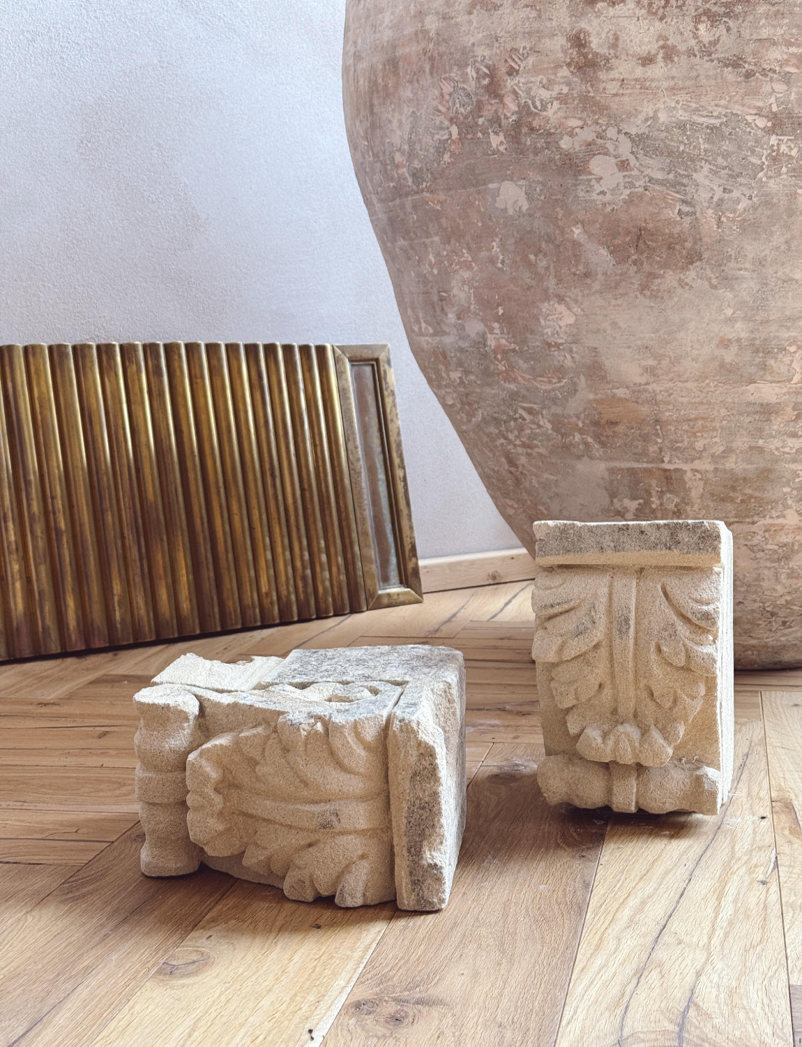 Pair of 18th Century Stone Decorative Plinths from Noto