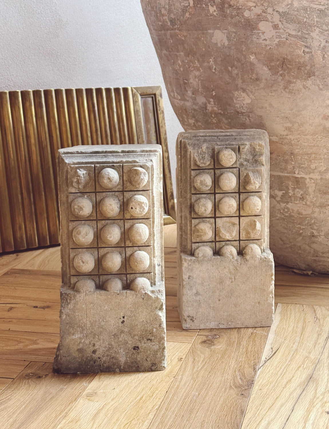 Pair of 18th Century Stone Ball Plinths Noto