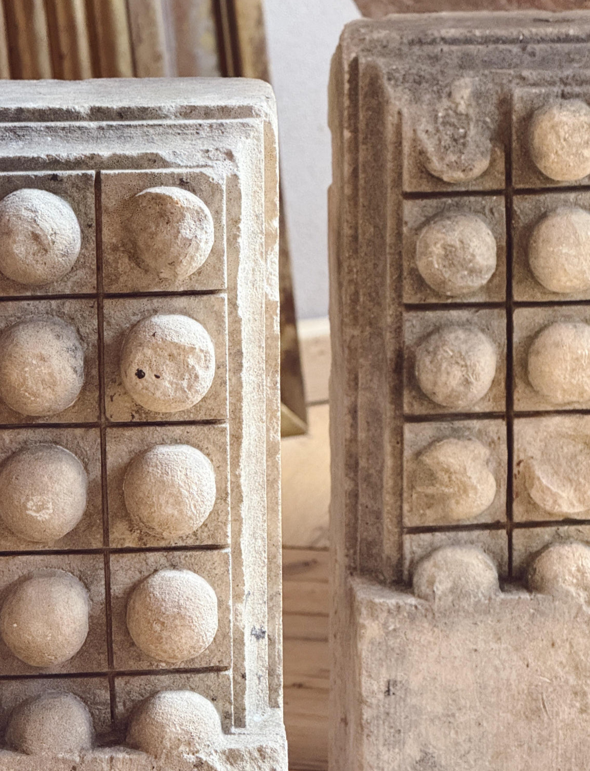 Pair of 18th Century Stone Ball Plinths Noto