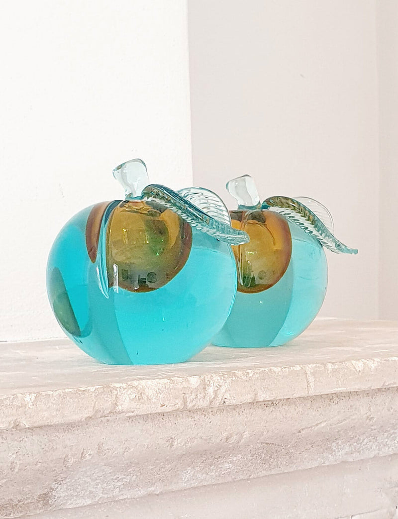 1950s Large Blue Sommerso Apple Ornaments/Bookends