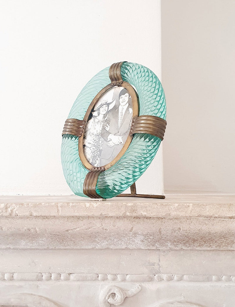 1940s Barovier & Toso Turquoise Glass frame for Lora da Venezia