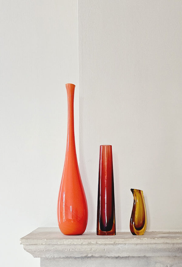 Very Tall 1970s Orange Murano Glass Vase by Franco Campo and Carlo Graffi