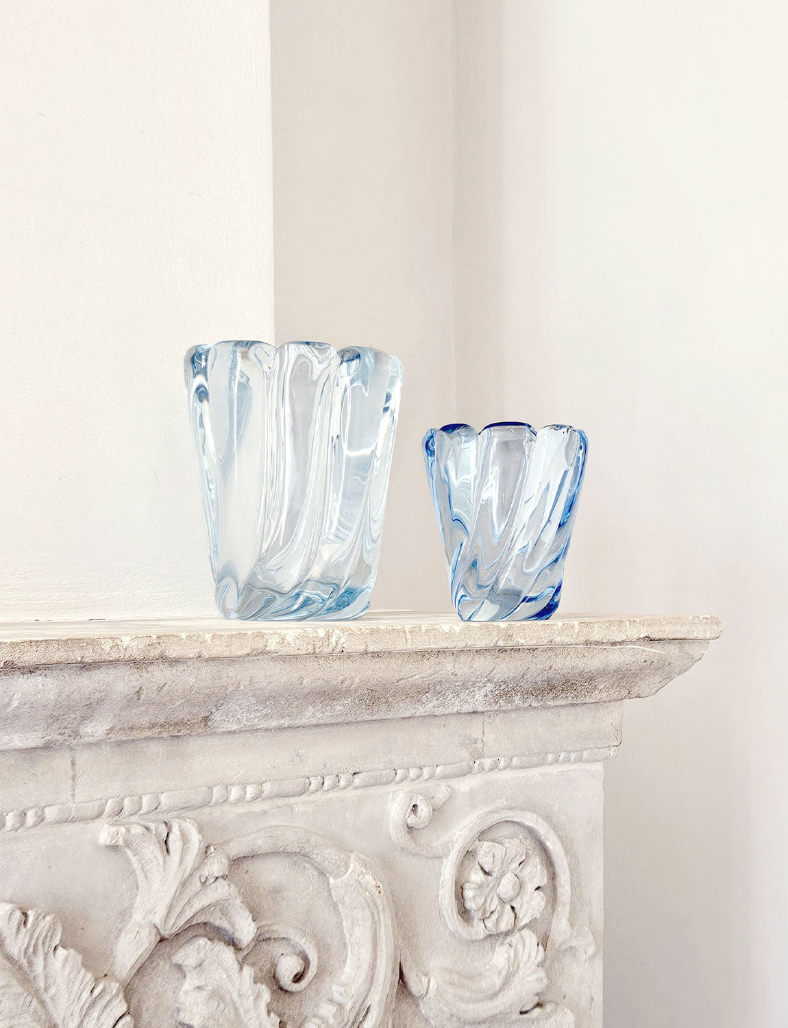 Pair of 1950s Seguso Blue Twisted Murano Glass Vases