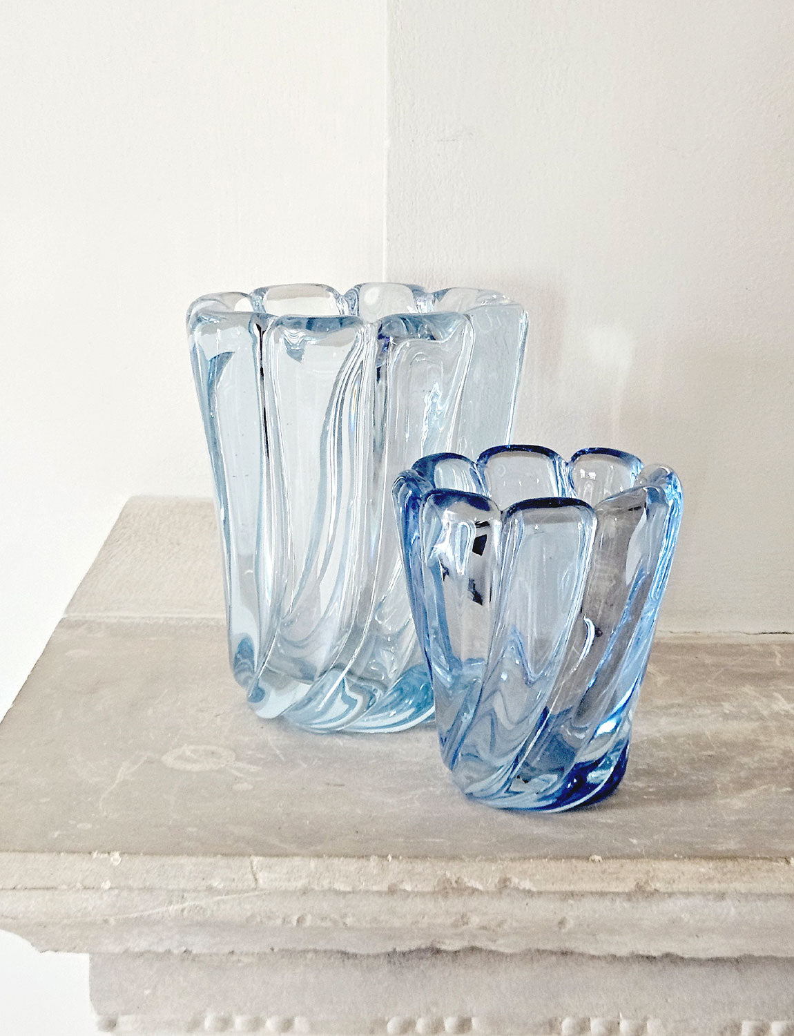 Pair of 1950s Seguso Blue Twisted Murano Glass Vases