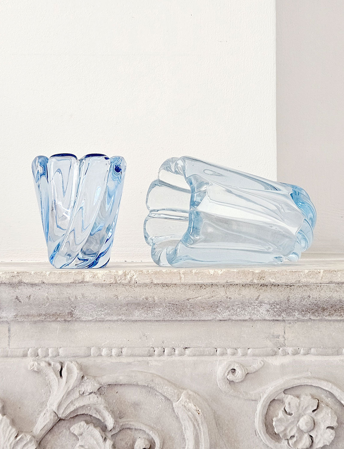 Pair of 1950s Seguso Blue Twisted Murano Glass Vases