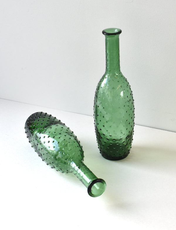 Pair of Spotted Florentine Green Glass Bottles