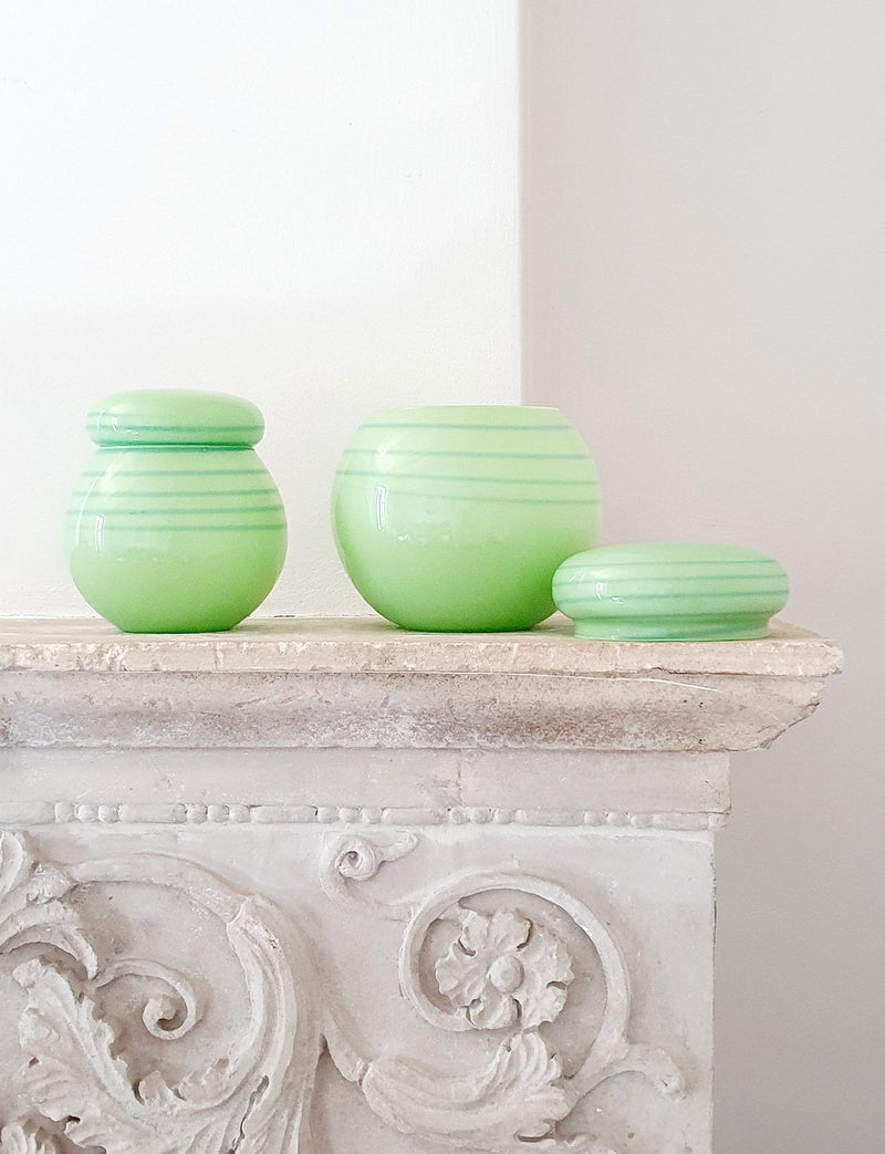 Pair of 1950s Opaque Green Glass Murano Pots