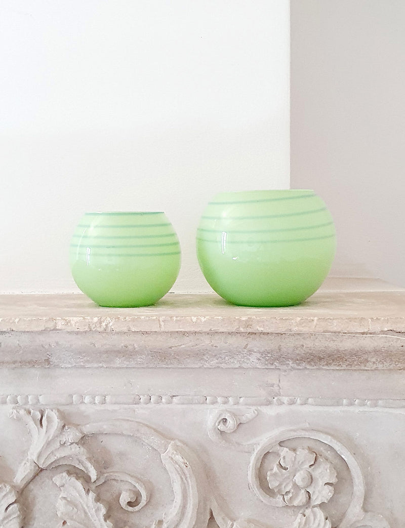 Pair of 1950s Opaque Green Glass Murano Pots