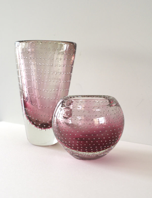 1970s Pink Bolle Hand-blown Murano Glass Vase and Bowl
