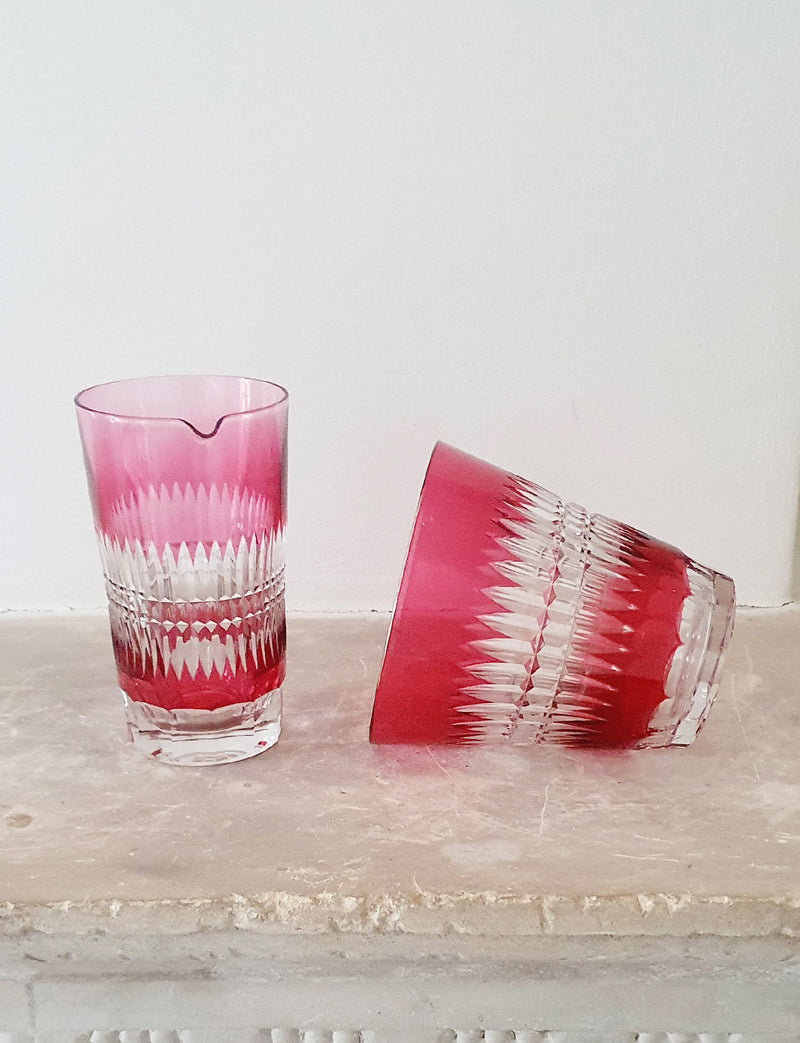1950s Scarlet Cut Glass Ice Bucket and Cocktail Jug