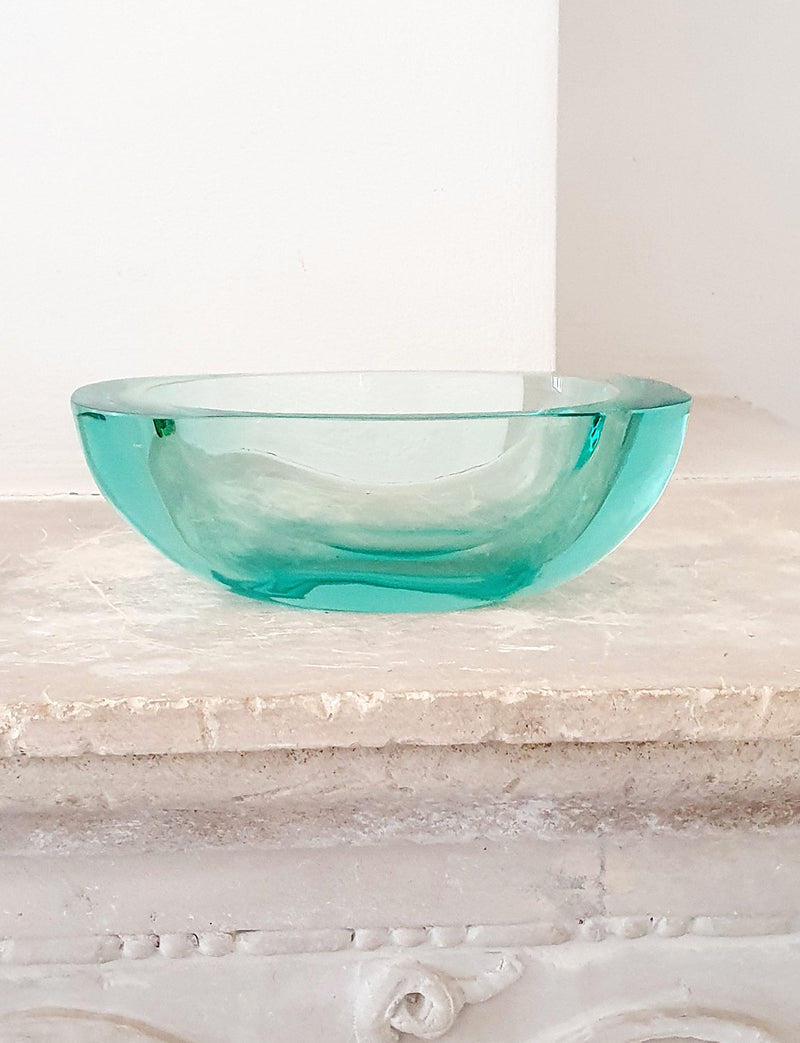1950s Exceptional Seguso Murano Signed Turquoise Bowl