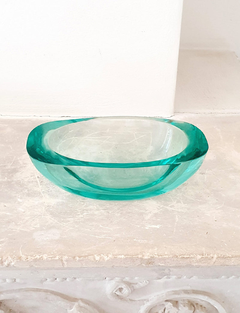 1950s Exceptional Seguso Murano Signed Turquoise Bowl