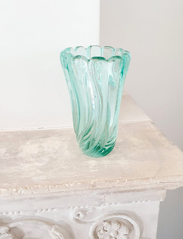 1950s Archimede Seguso Aqua Twisted Vase