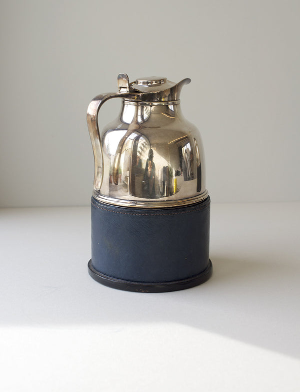 1970s Gucci Coffee Thermos in navy leather holder