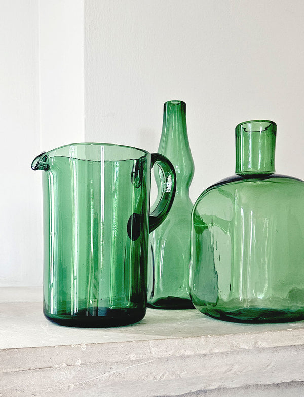 Set of Three 1950s Green Empoli Bottles & Jug