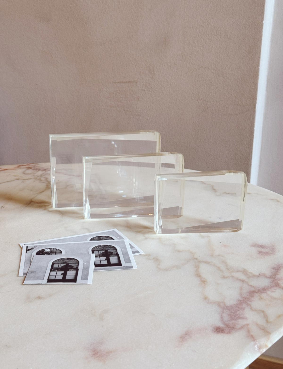 Set of Three 1960s Geometric Plexiglass Photo Frames