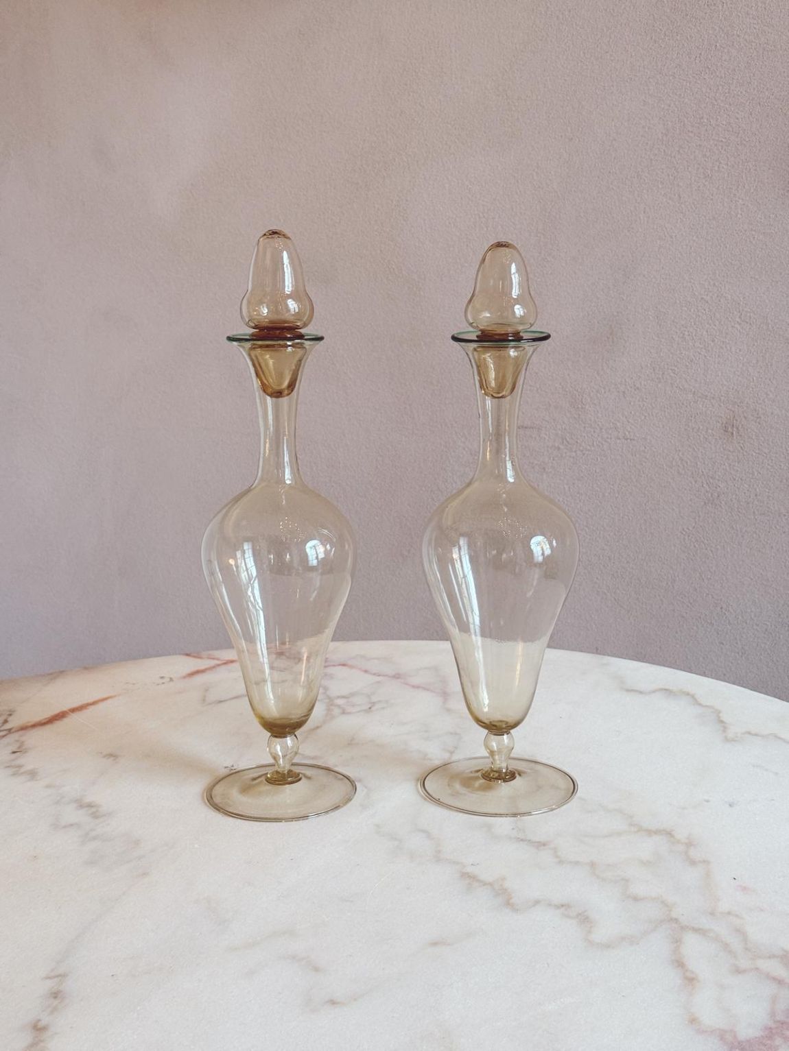 Pair of 1940s Hand-Blown Murano Glass Decanters & 1 Water Jug