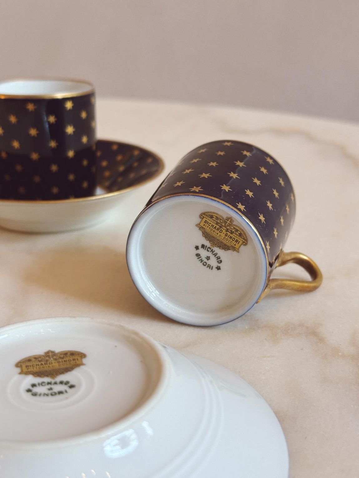 1930s Richard Ginori Navy and Gold Star 14 piece Coffee Set