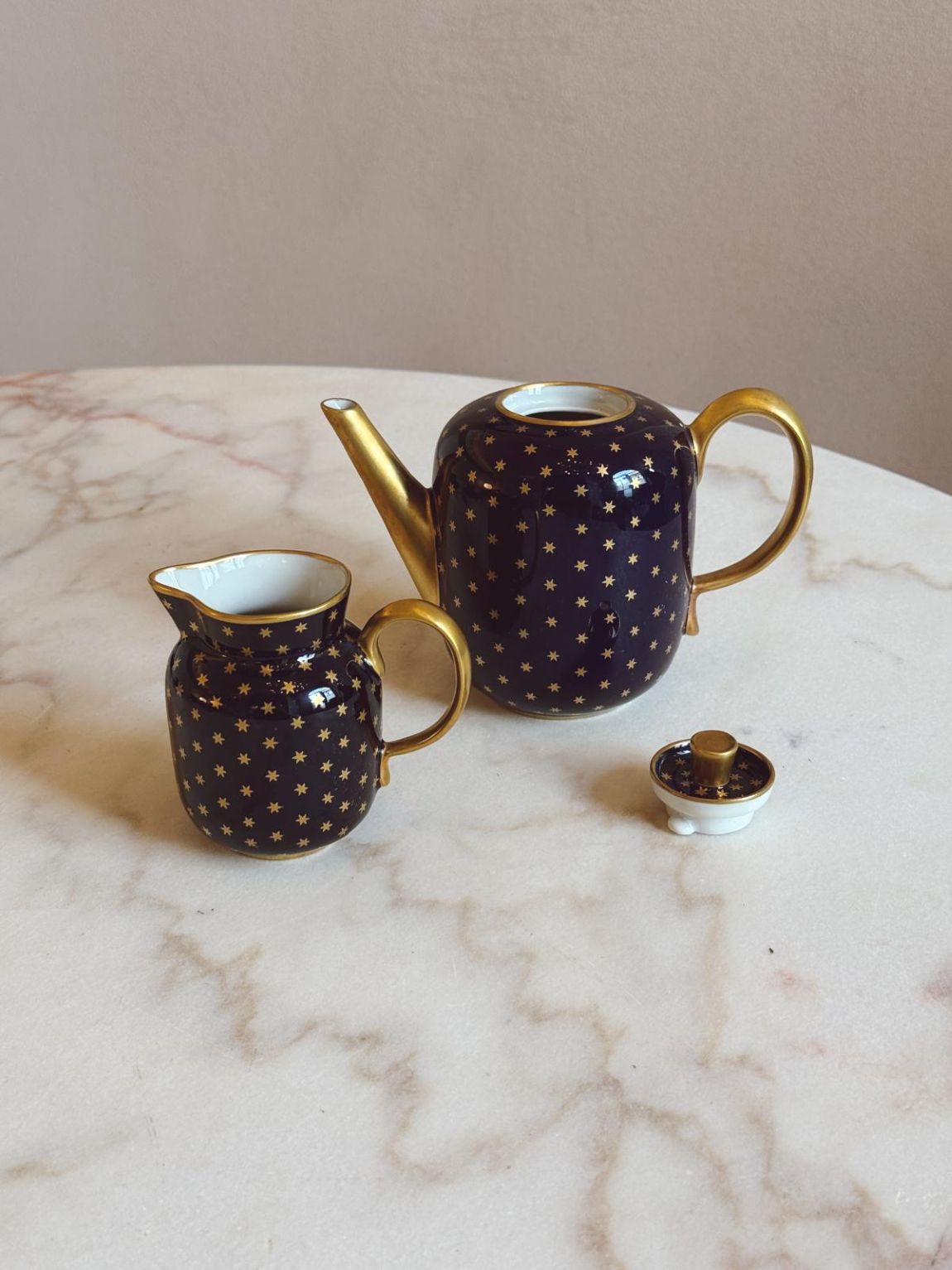 1930s Richard Ginori Navy and Gold Star 14 piece Coffee Set