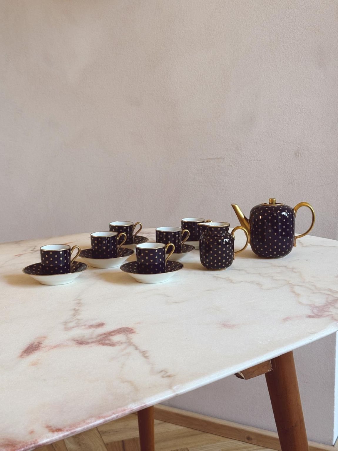 1930s Richard Ginori Navy and Gold Star 14 piece Coffee Set