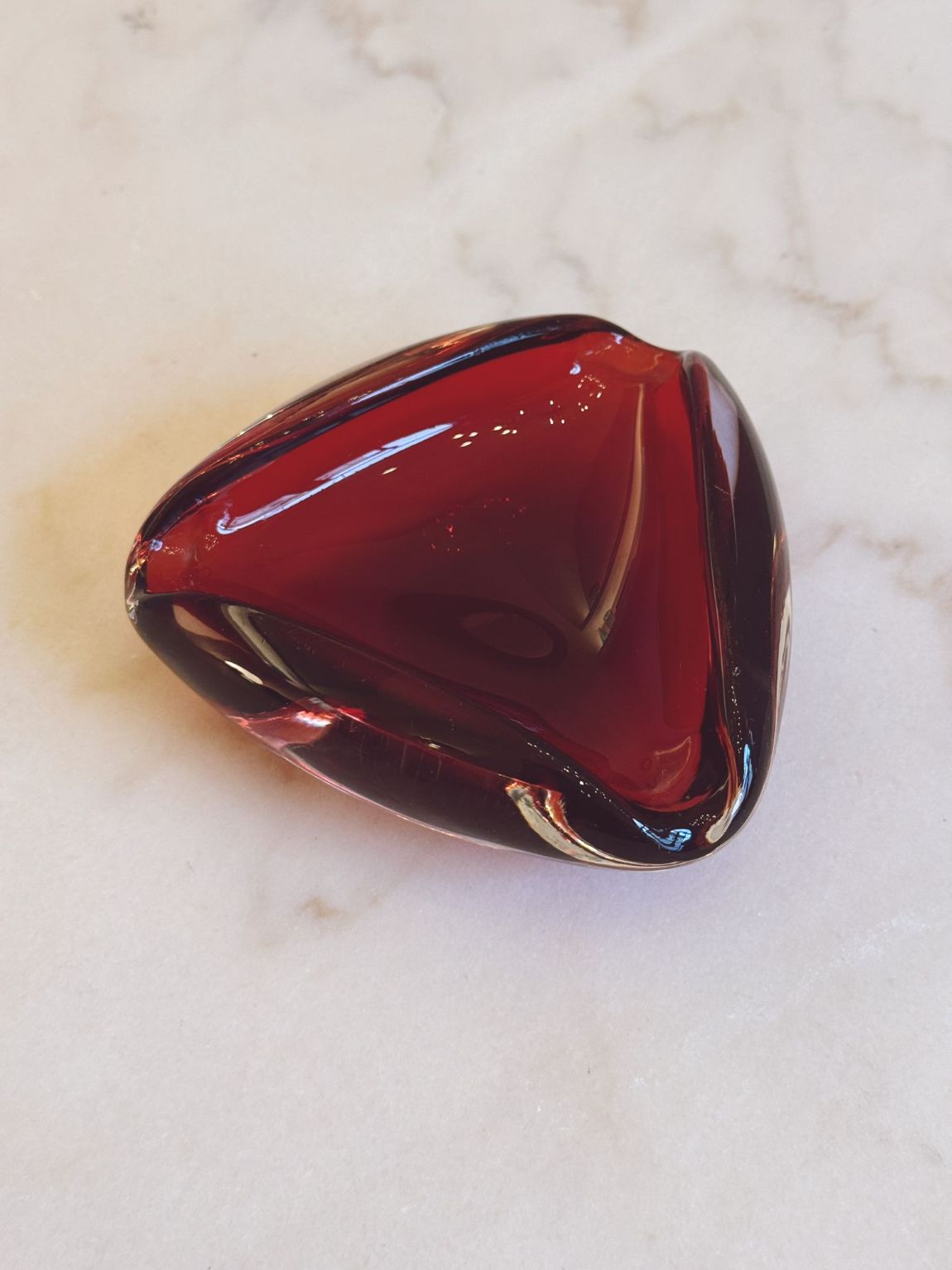 1980s Hand-blown Folded Red Glass Bowl