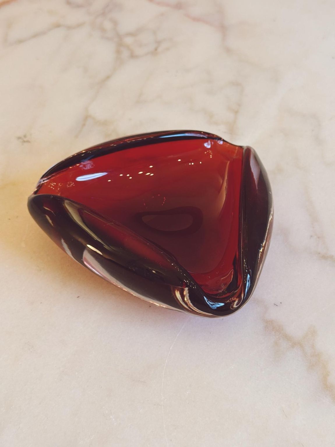 1980s Hand-blown Folded Red Glass Bowl