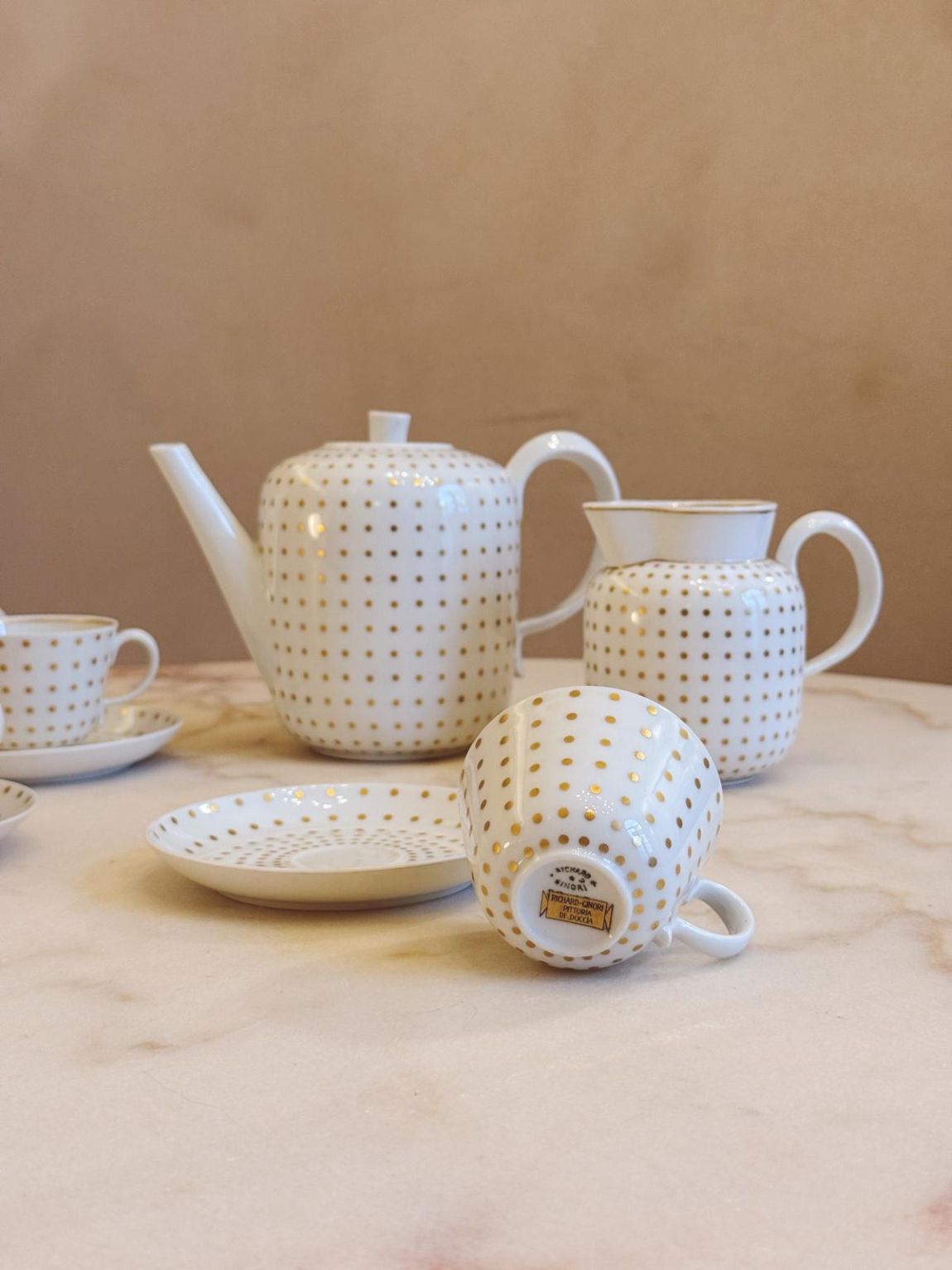 1930s Richard Ginori White and Gold Spot Coffee Service