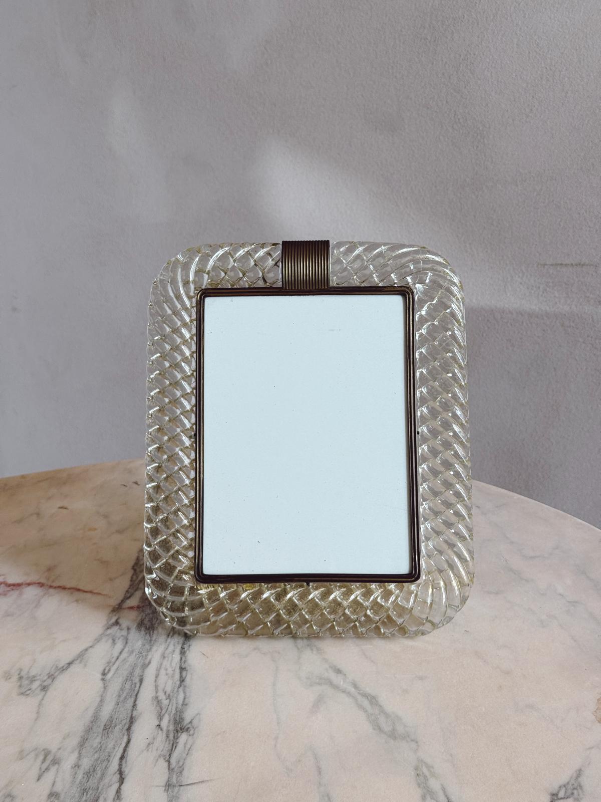 1950s Large Gold Leaf Signed Venini Murano Glass Frame