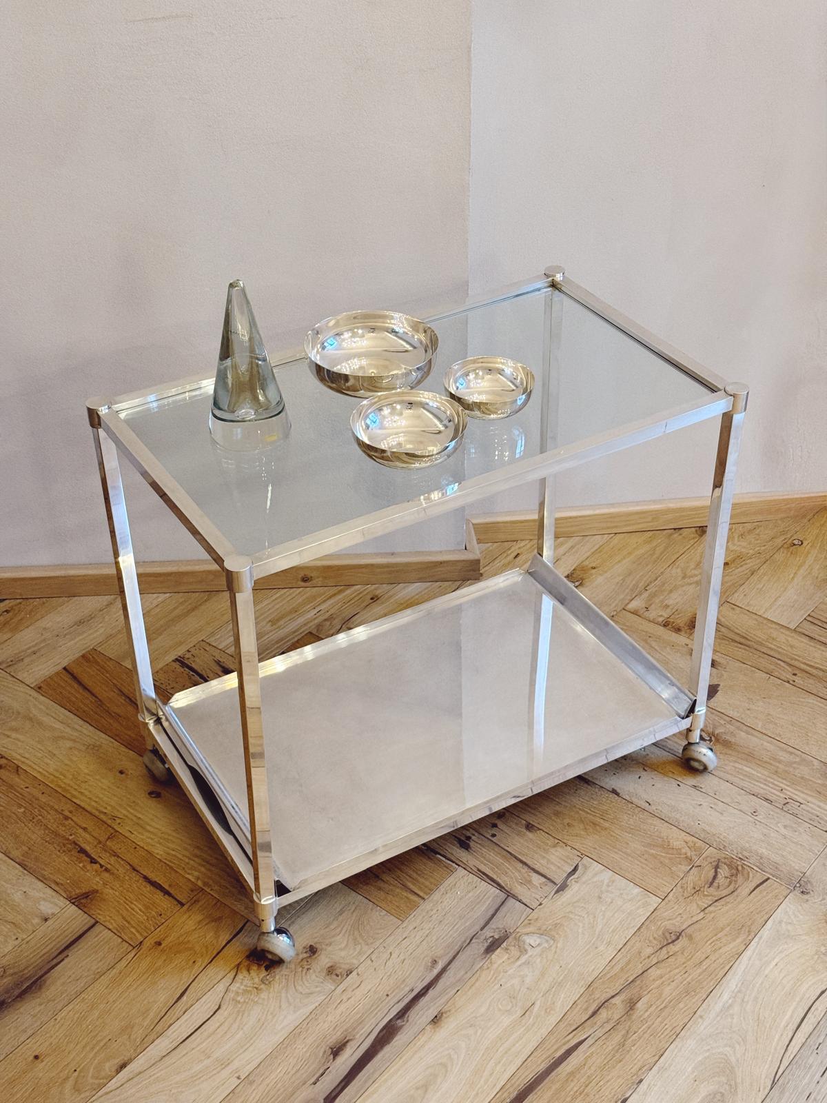 1960s Silver Lino Sabattini Italian Modernist Drinks Trolley with removeable tray