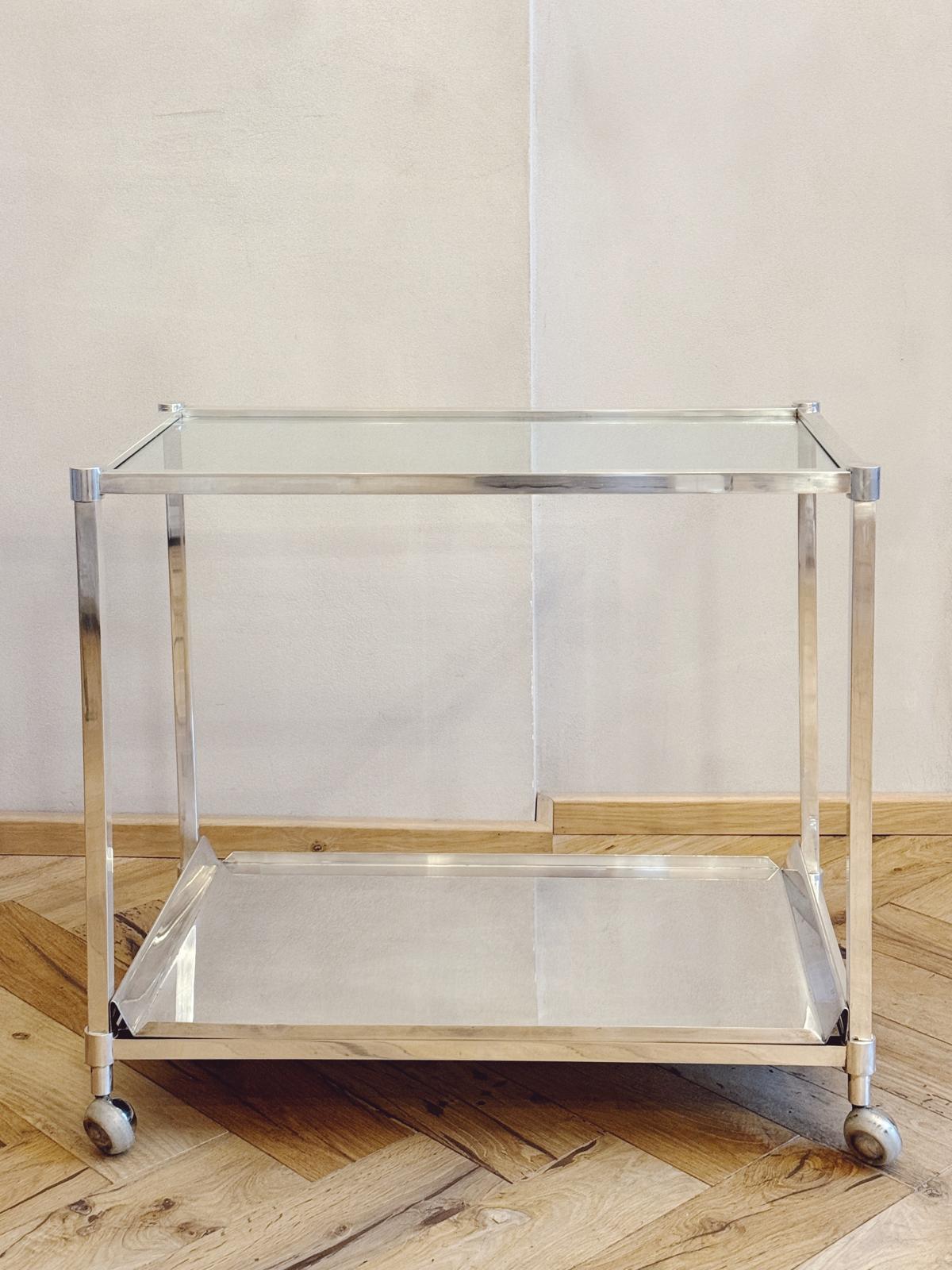 1960s Silver Lino Sabattini Italian Modernist Drinks Trolley with removeable tray