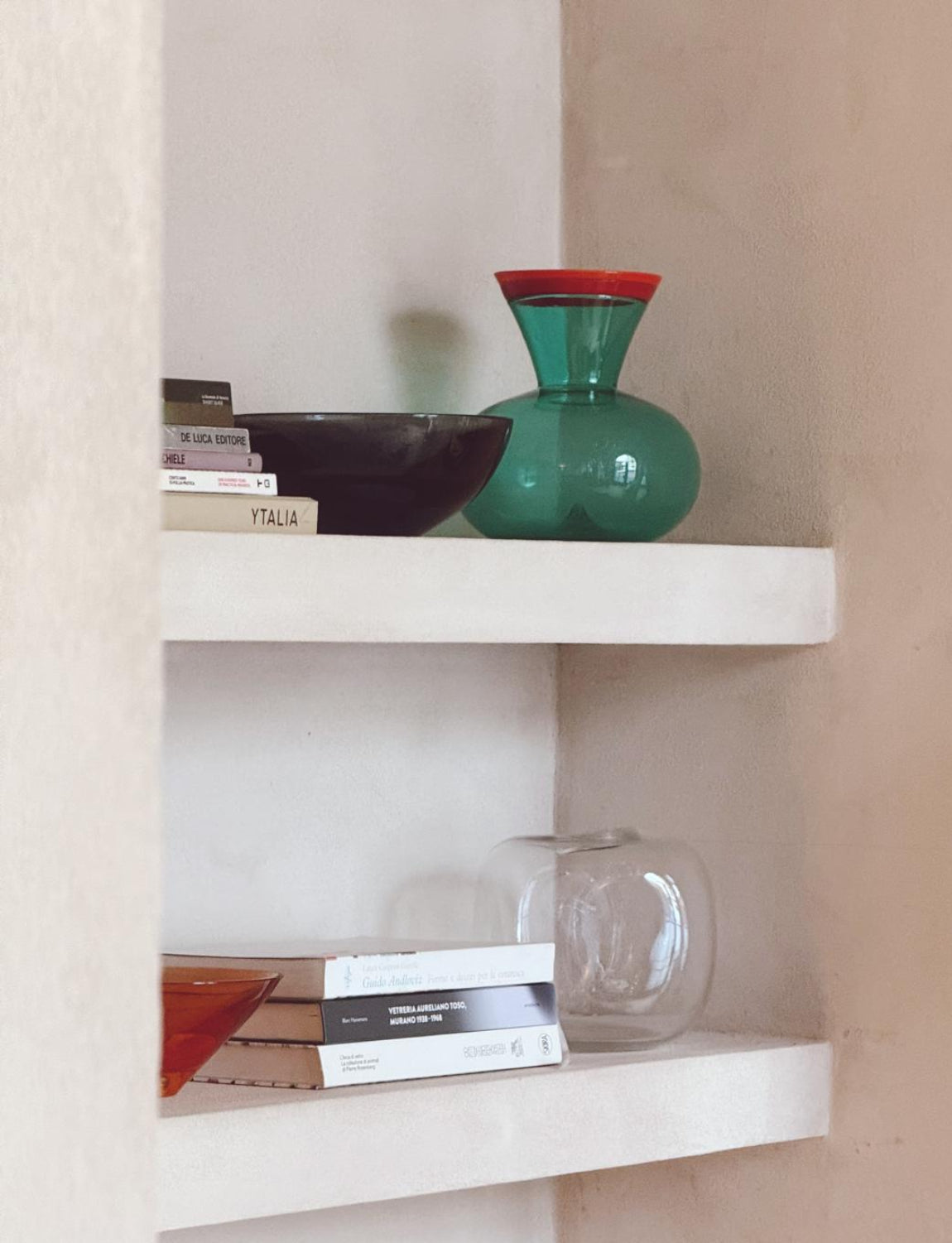 Hand-blown Turquoise Vase with Red and Orange Collar, Flavio Poli, 1955