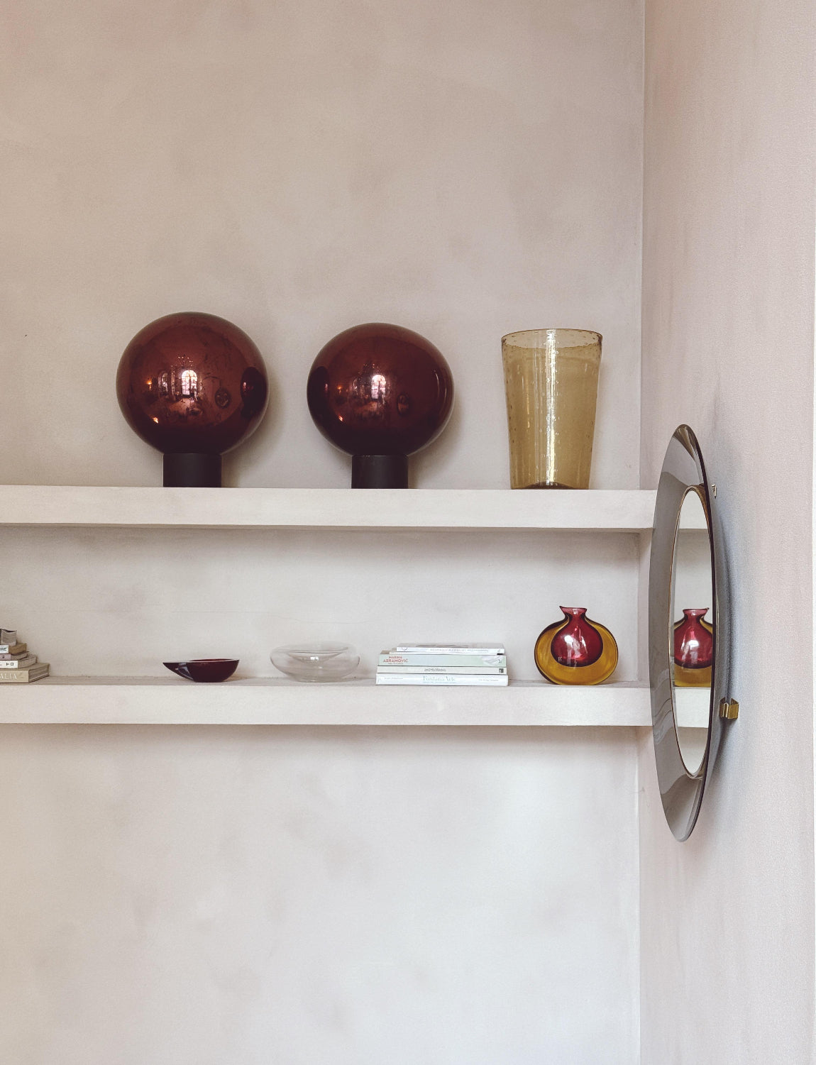 1950s Pair of Giant vintage Burgundy Mirrored Balls