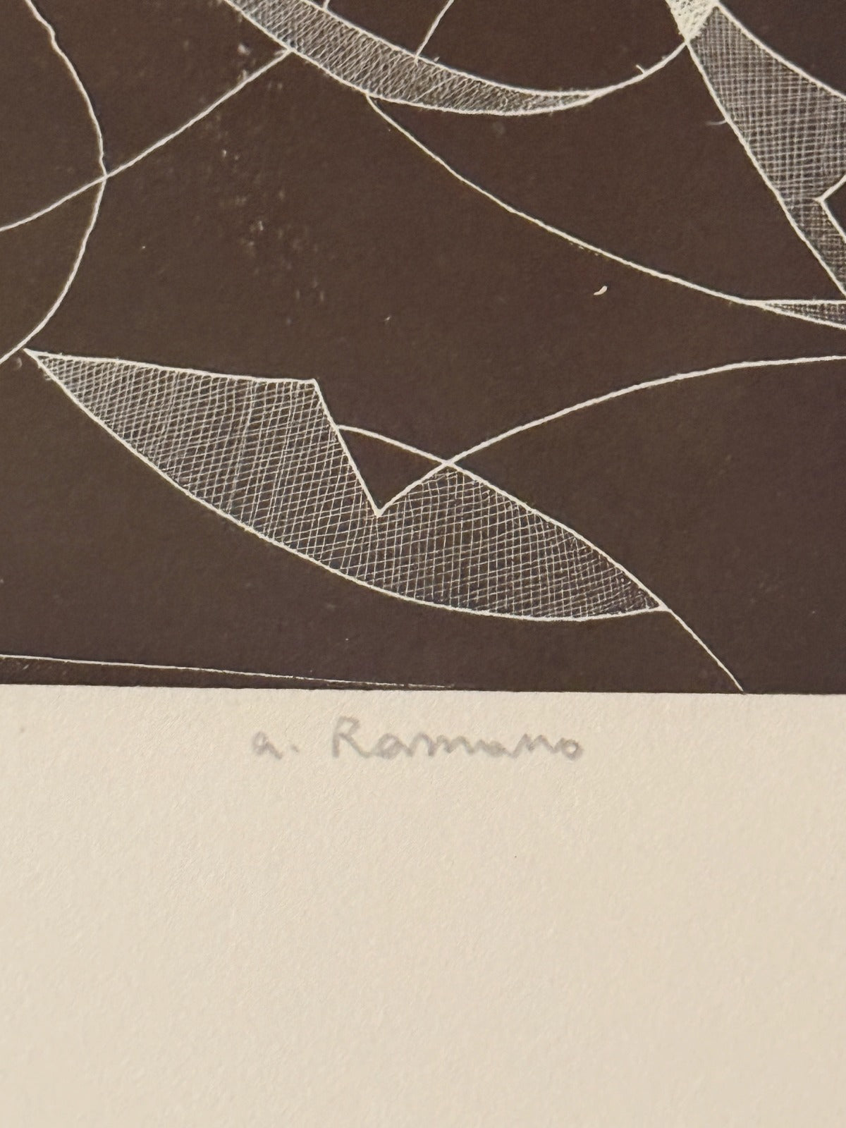 White on black, Small Square Fine Abstract, Lithograph, 1976 A. Romano